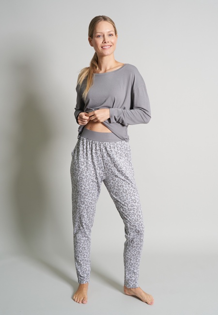 TOM TAILOR Damen Lange-Hose grau bedruckt