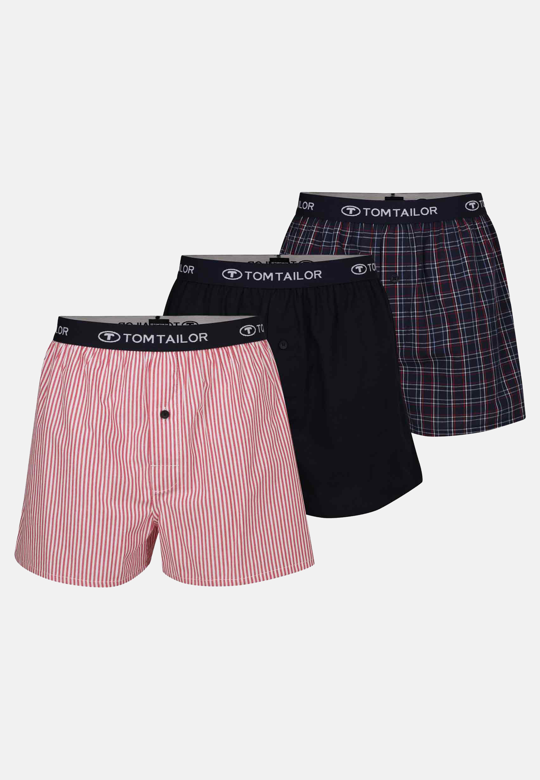 TOM TAILOR Herren Boxershort rot bedruckt 3er Pack