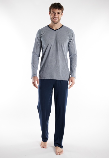 TOM TAILOR Herren Pyjama blau quergestreift