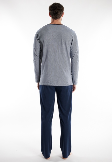 TOM TAILOR Herren Pyjama blau quergestreift