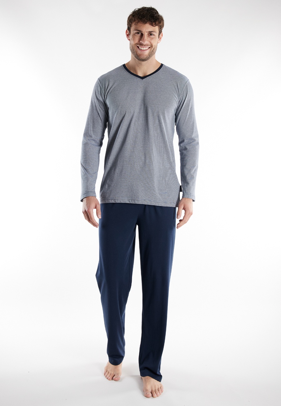 TOM TAILOR Herren Pyjama blau quergestreift