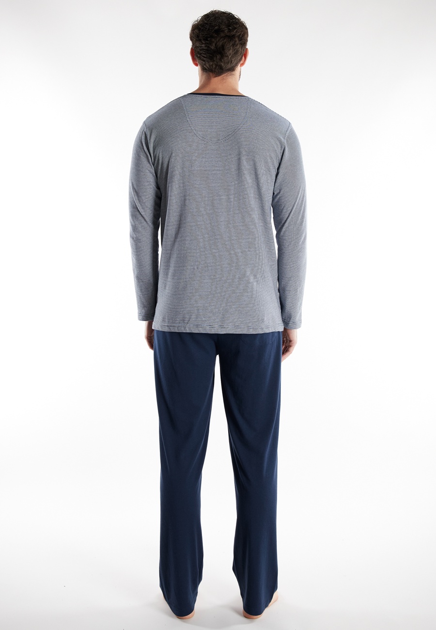 TOM TAILOR Herren Pyjama blau quergestreift
