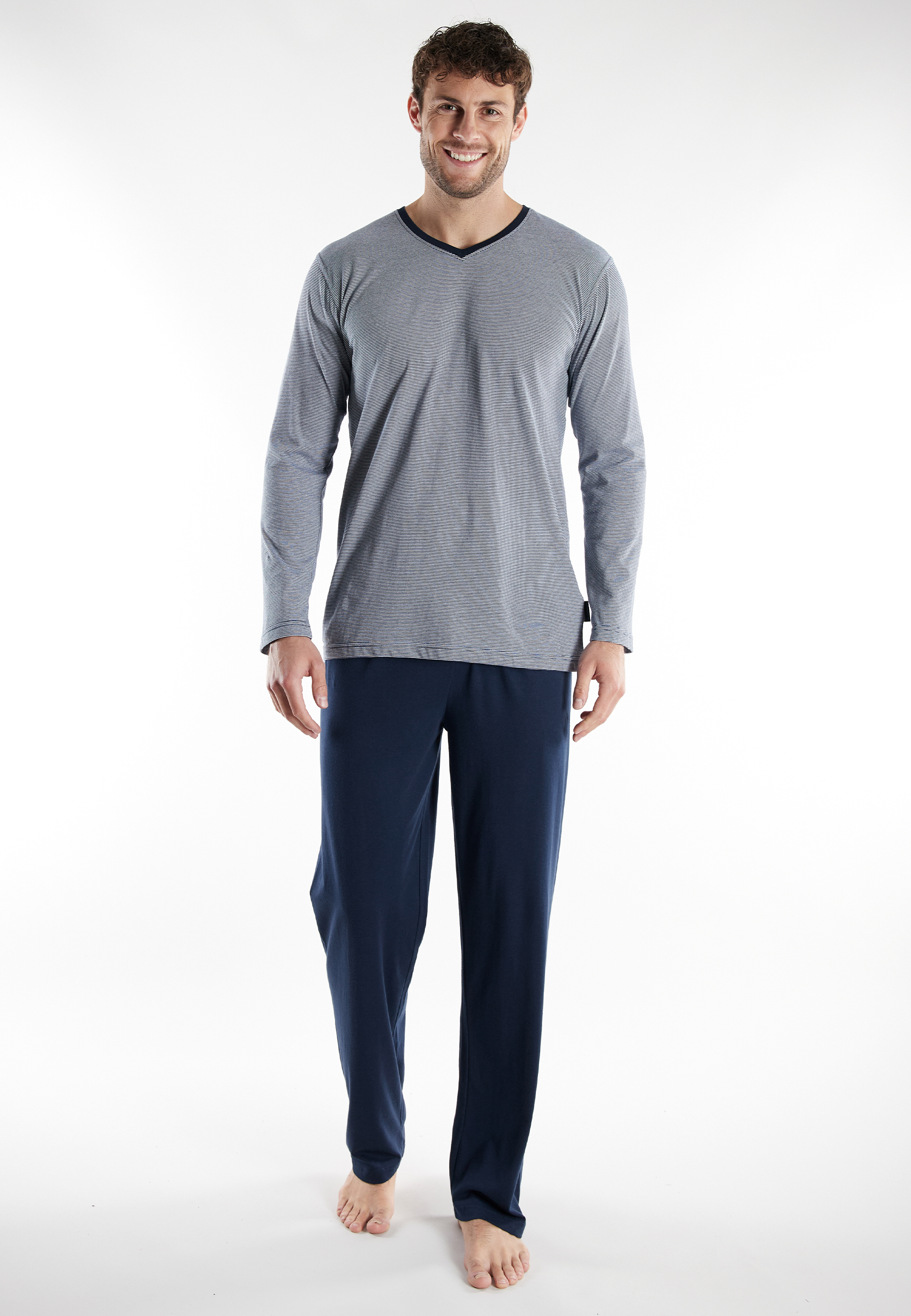 TOM TAILOR Herren Pyjama blau quergestreift