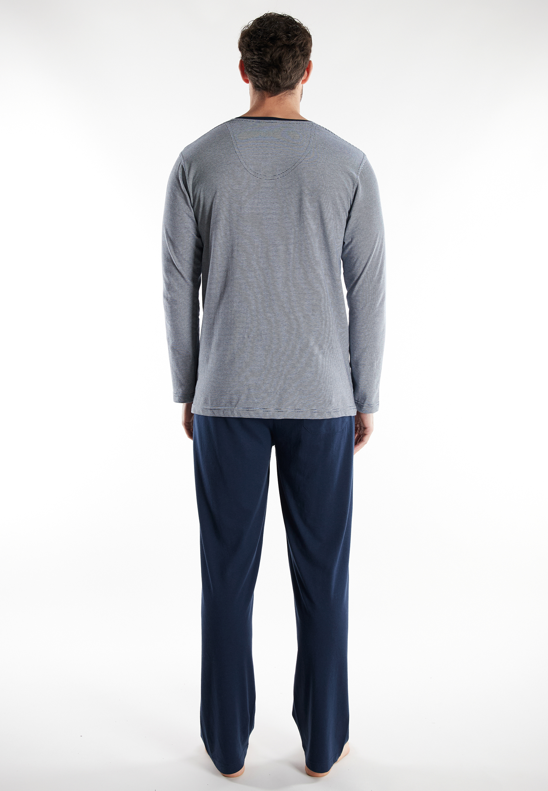 TOM TAILOR Herren Pyjama blau quergestreift
