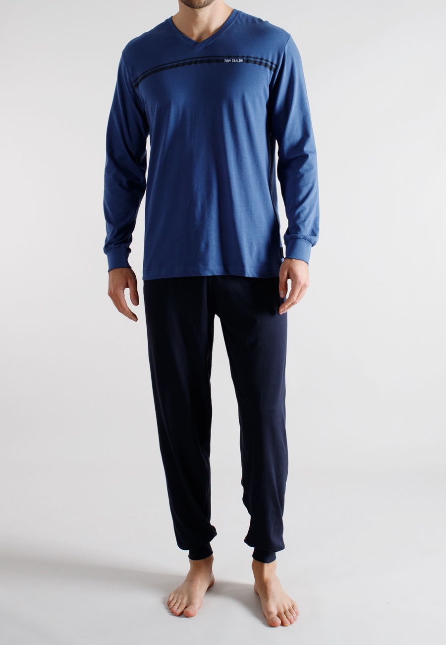 TOM TAILOR Herren Pyjama blau uni