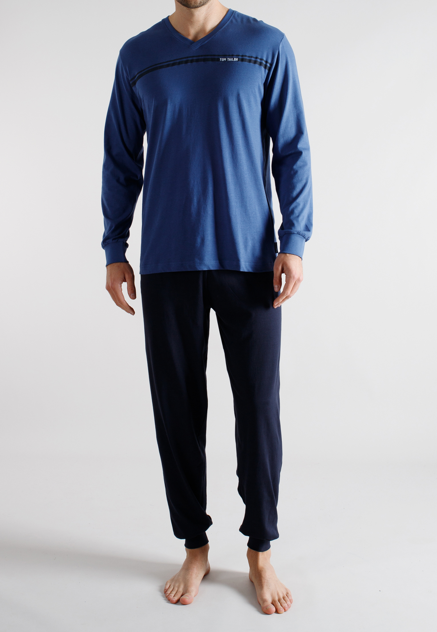 TOM TAILOR Herren Pyjama blau uni