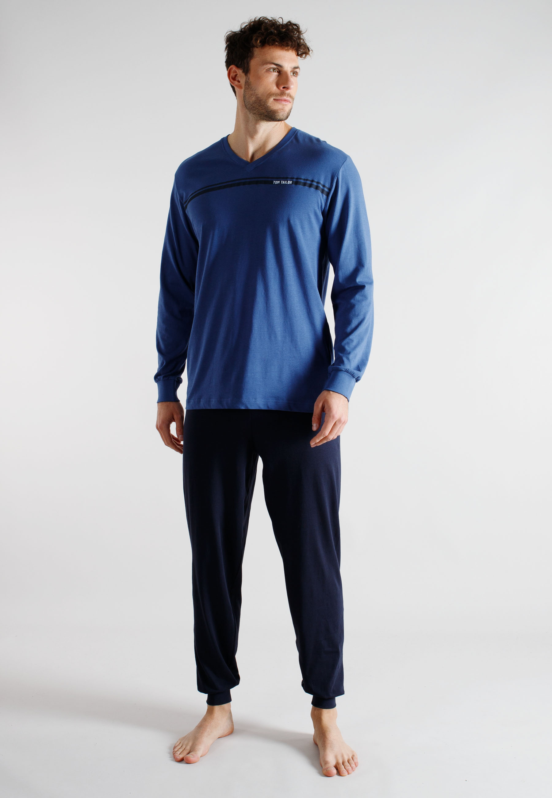 TOM TAILOR Herren Pyjama blau uni