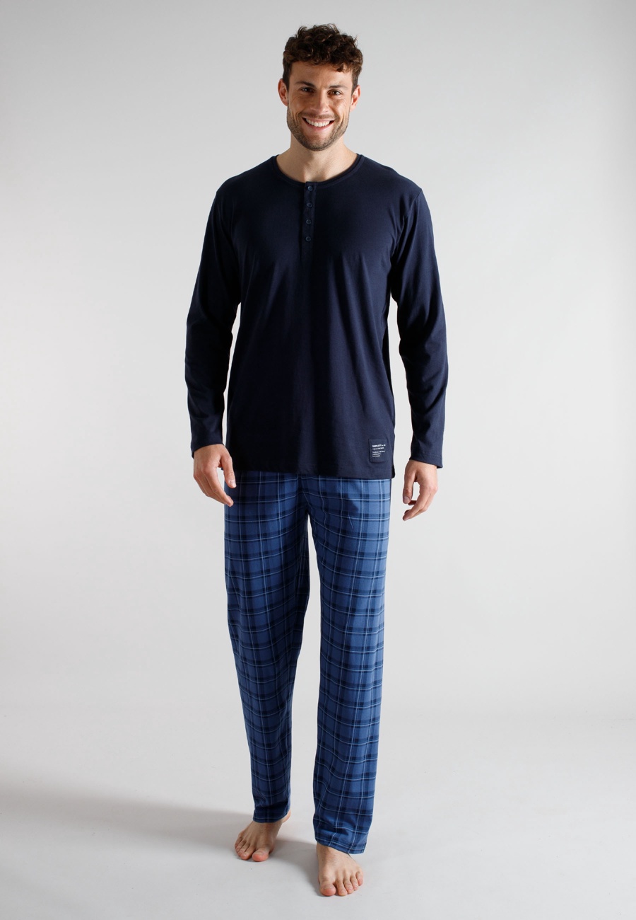 TOM TAILOR Herren Pyjama blau kariert