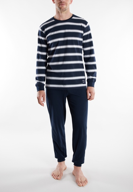 TOM TAILOR Herren Pyjama blau quergestreift