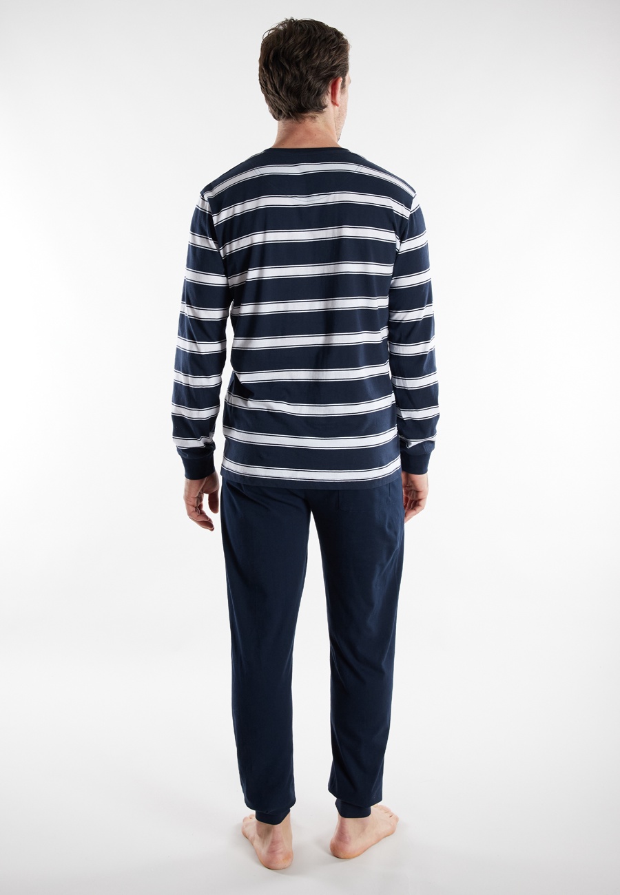 TOM TAILOR Herren Pyjama blau quergestreift