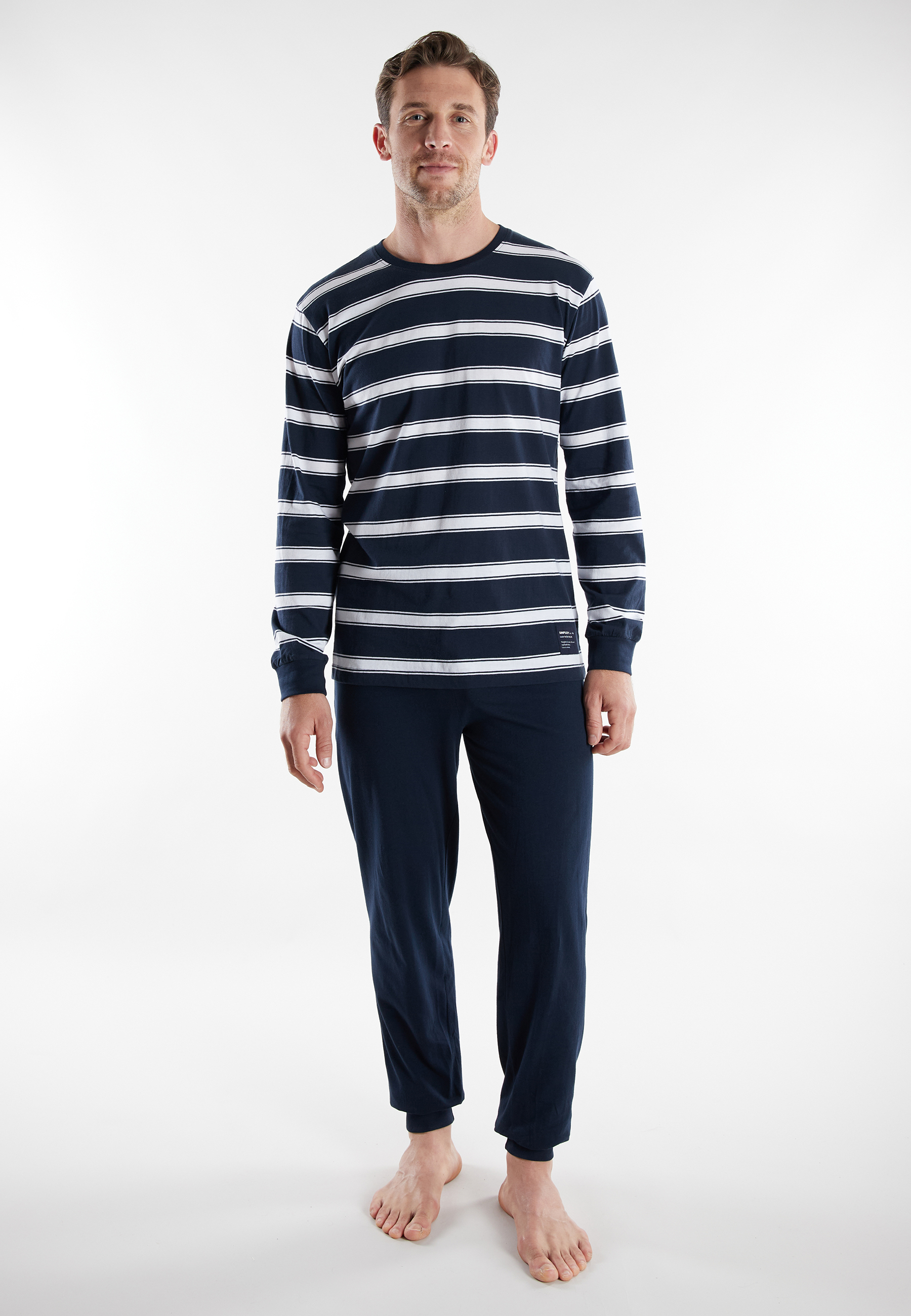 TOM TAILOR Herren Pyjama blau quergestreift