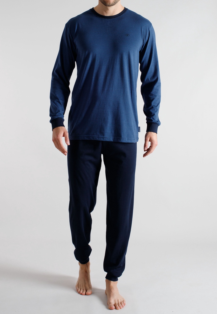 TOM TAILOR Herren Pyjama blau quergestreift