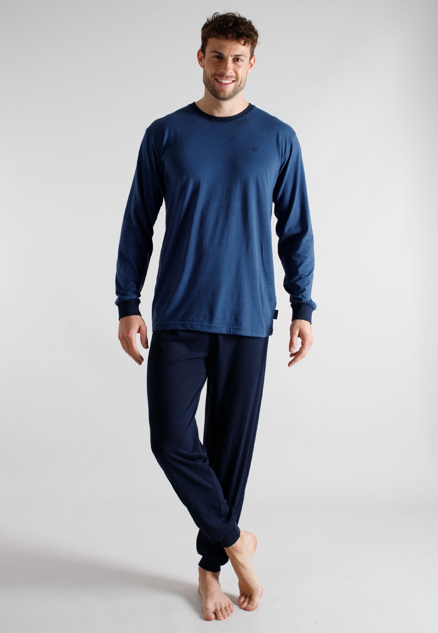 TOM TAILOR Herren Pyjama blau quergestreift