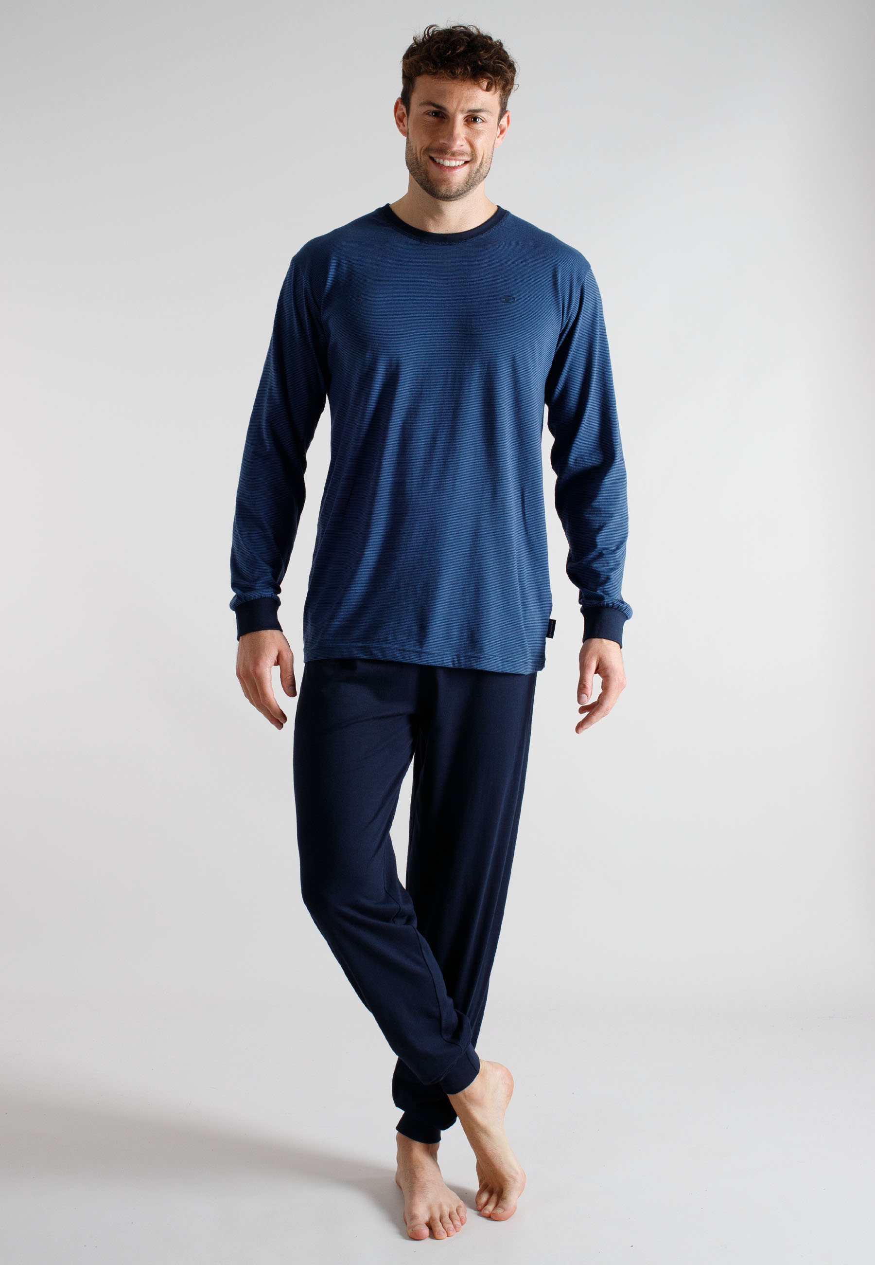 TOM TAILOR Herren Pyjama blau quergestreift