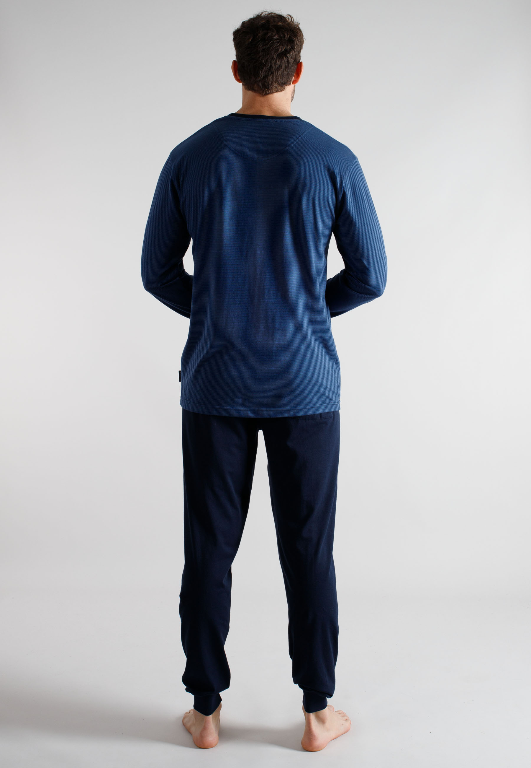 TOM TAILOR Herren Pyjama blau quergestreift