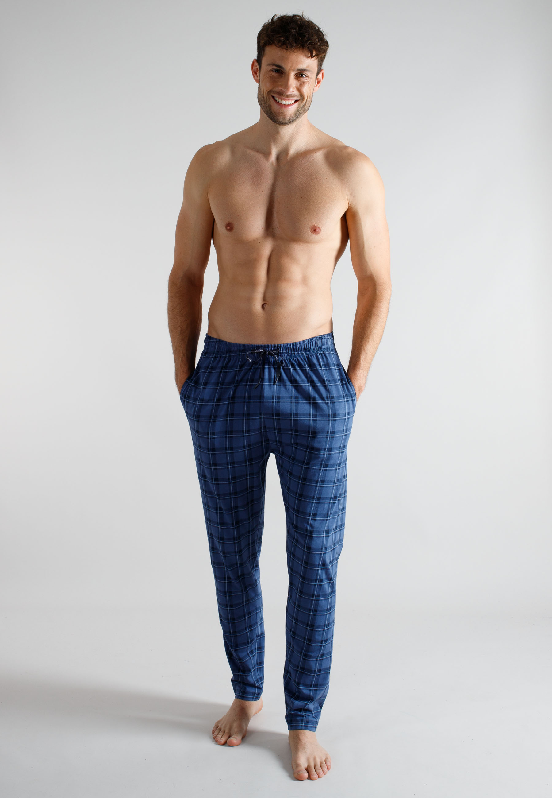 TOM TAILOR Herren Lange-Hose blau kariert