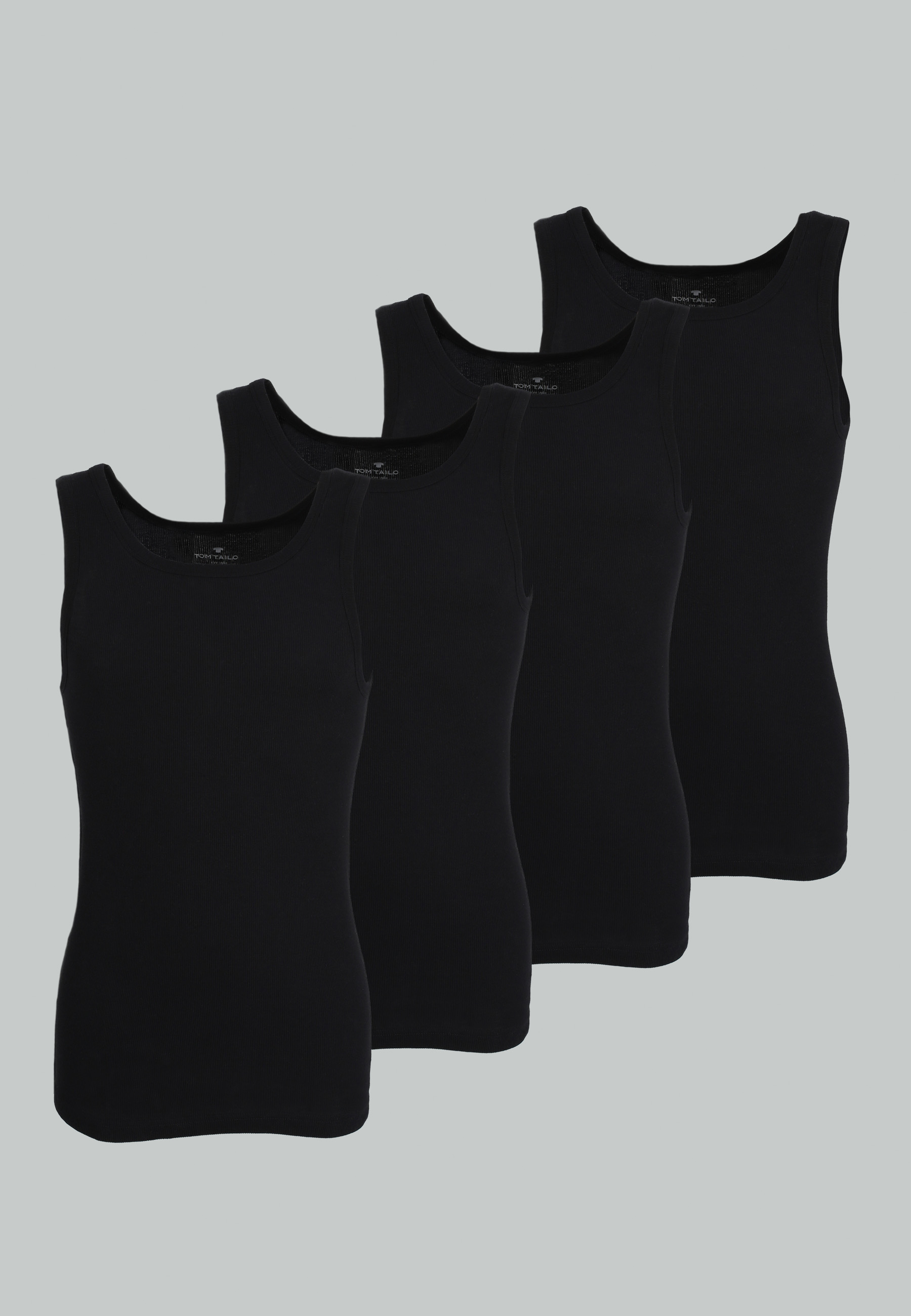 TOM TAILOR Herren Tank-Top schwarz uni 4er Pack