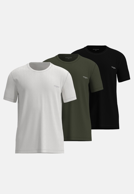 TOM TAILOR Herren T-Shirt grün uni 3er Pack