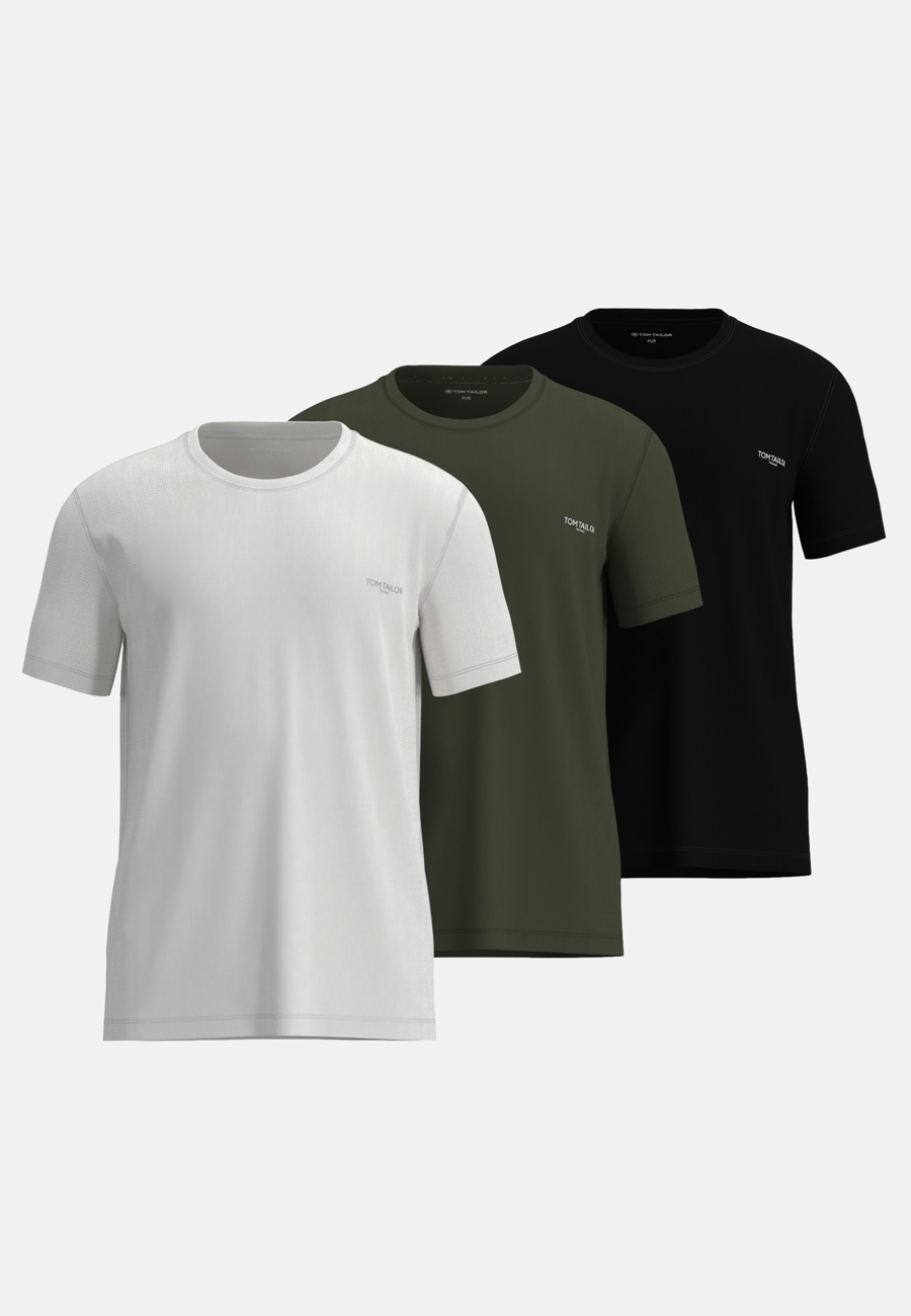 TOM TAILOR Herren T-Shirt grün uni 3er Pack