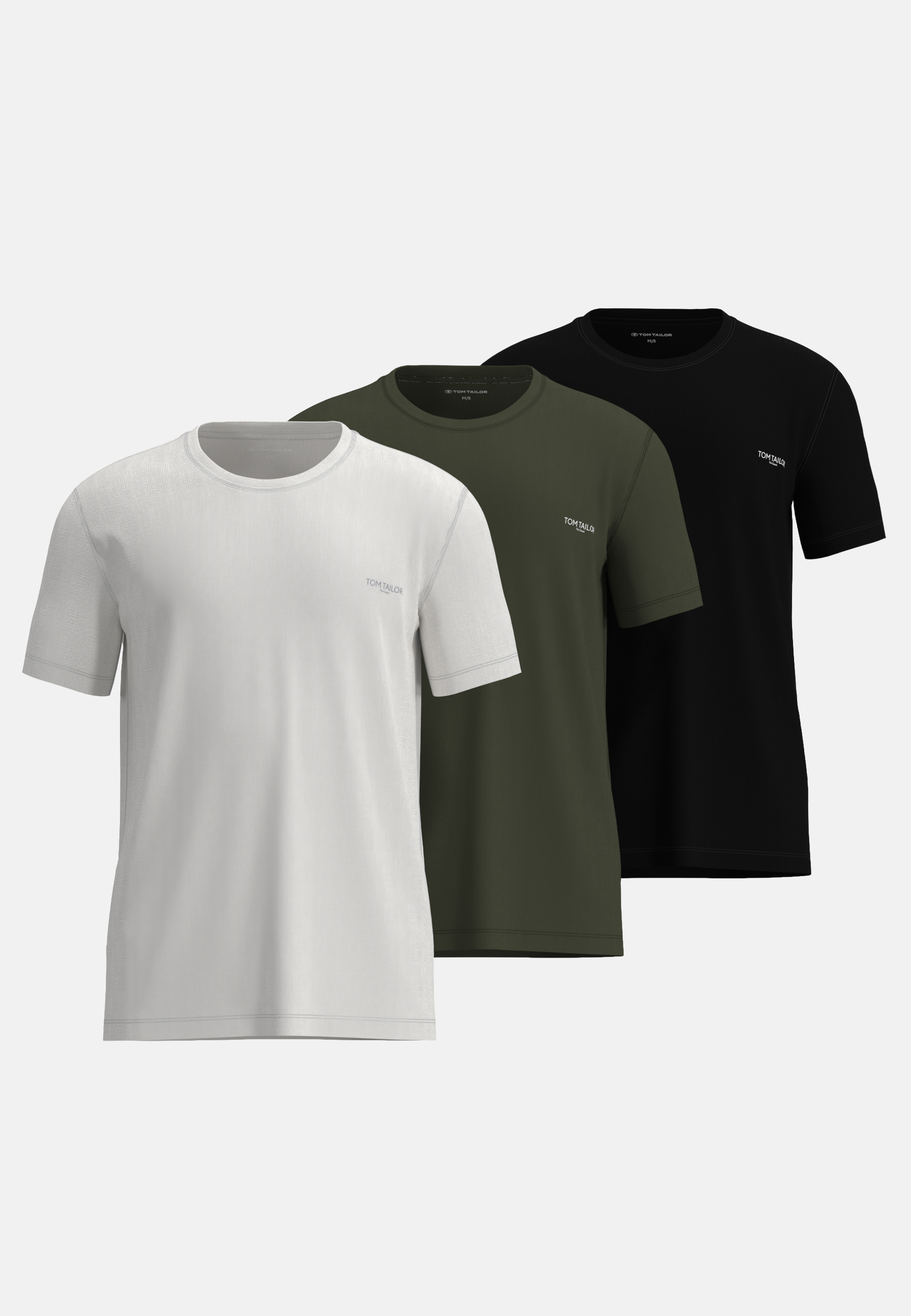 TOM TAILOR Herren T-Shirt grün uni 3er Pack
