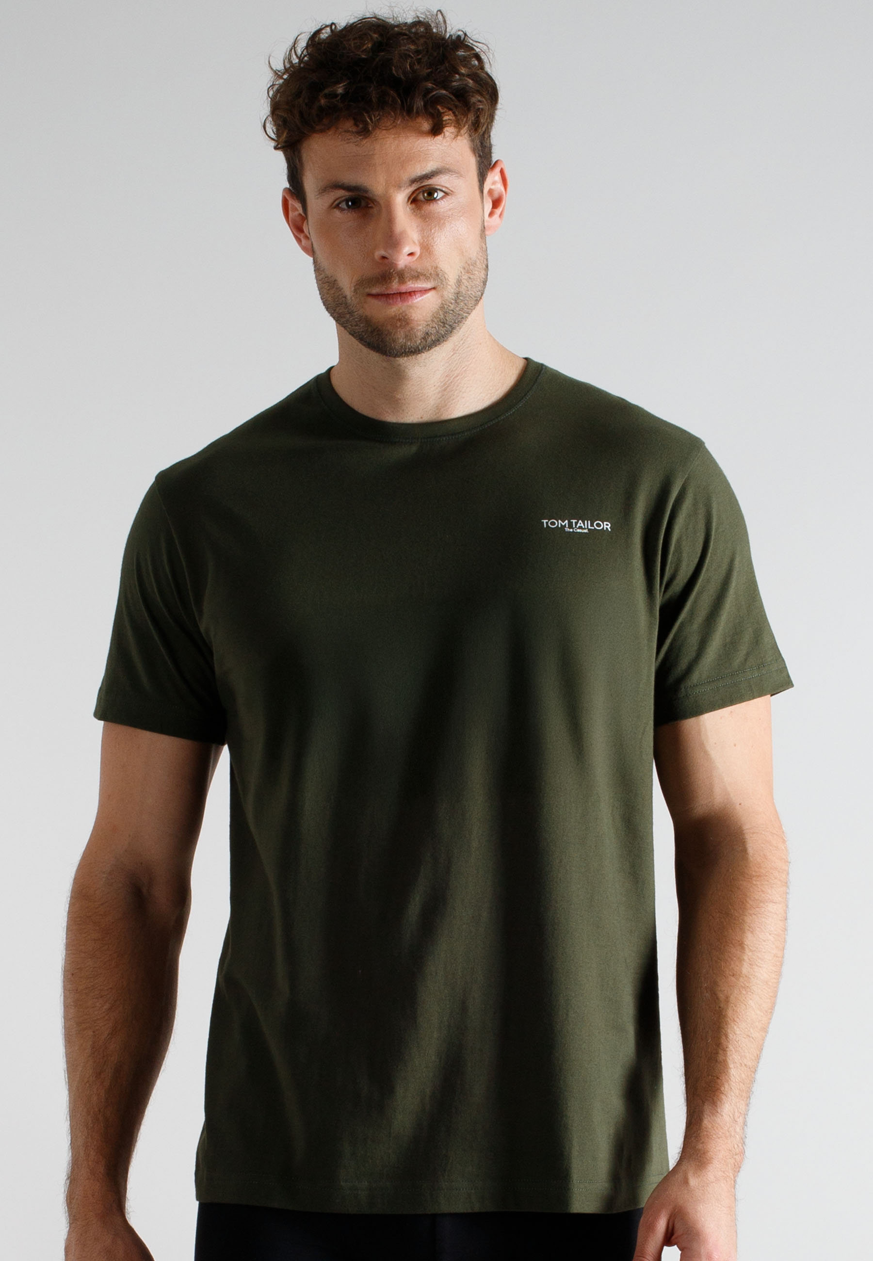 TOM TAILOR Herren T-Shirt grün uni 3er Pack