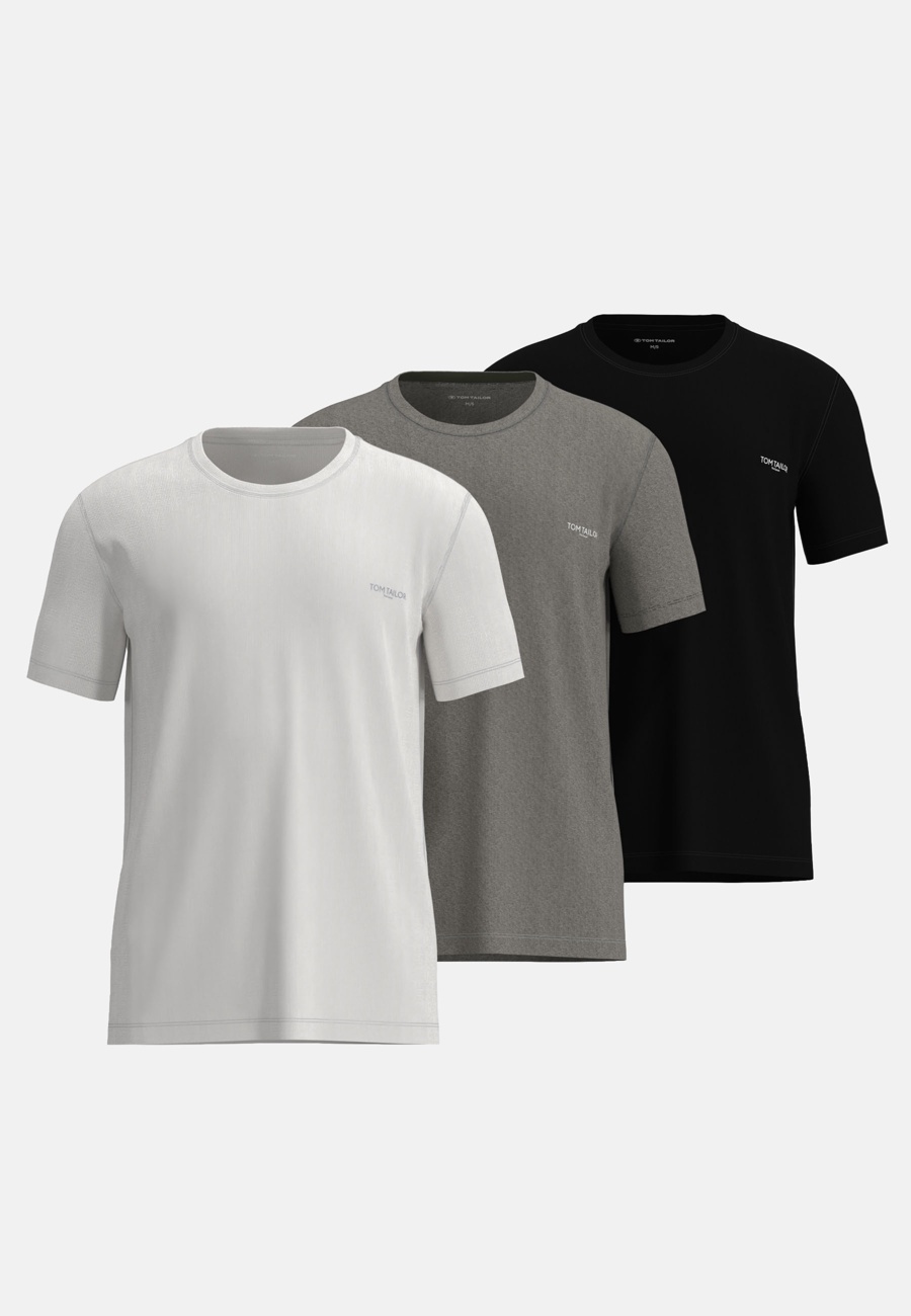 TOM TAILOR Herren T-Shirt schwarz uni 3er Pack