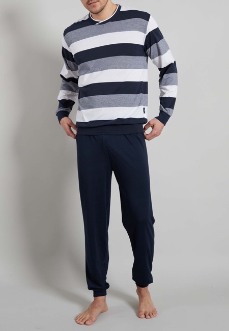 GÖTZBURG Herren Pyjama blau quergestreift