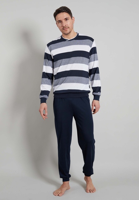 GÖTZBURG Herren Pyjama blau quergestreift