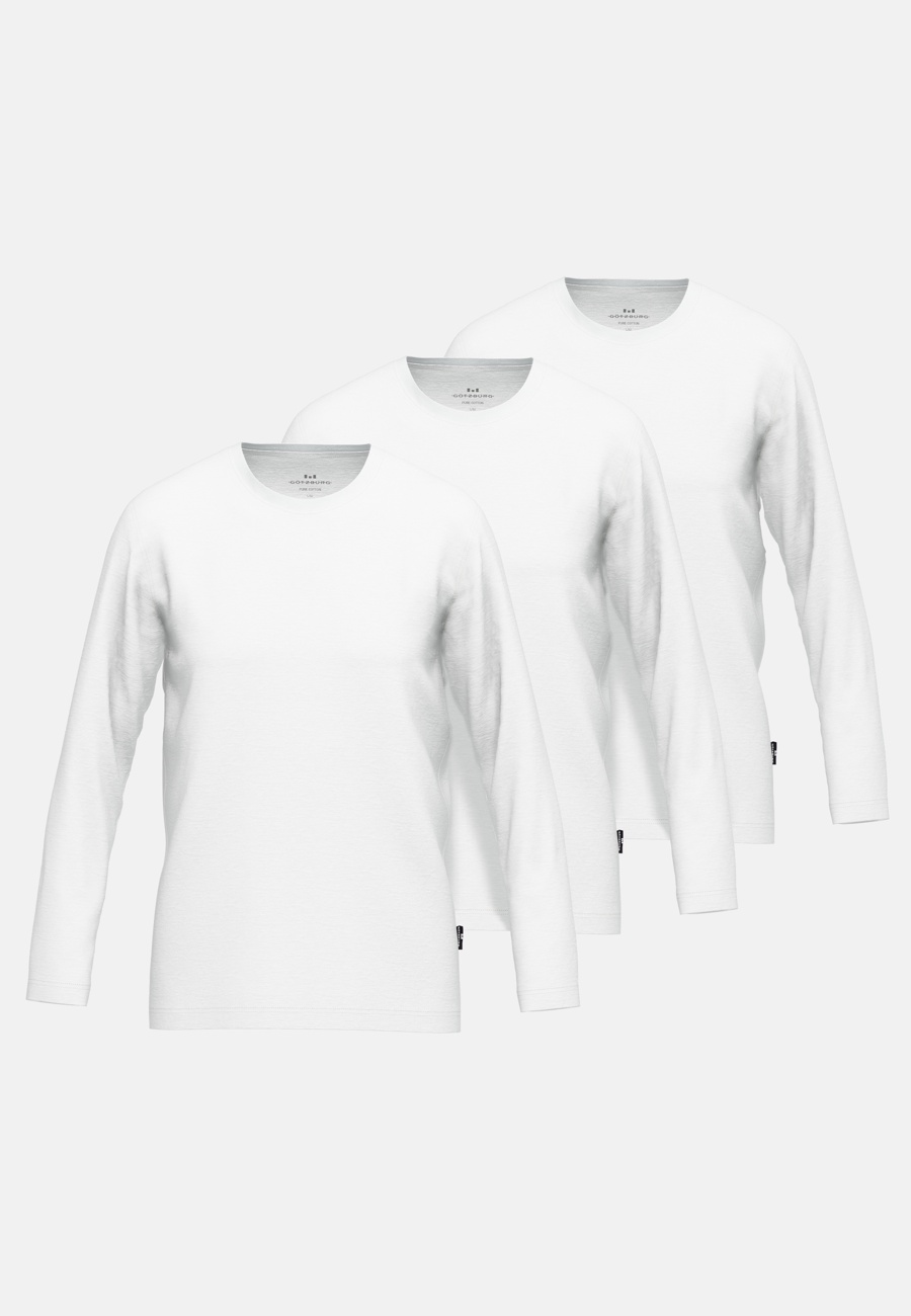 GÖTZBURG Herren Longsleeve weiß uni 3er Pack