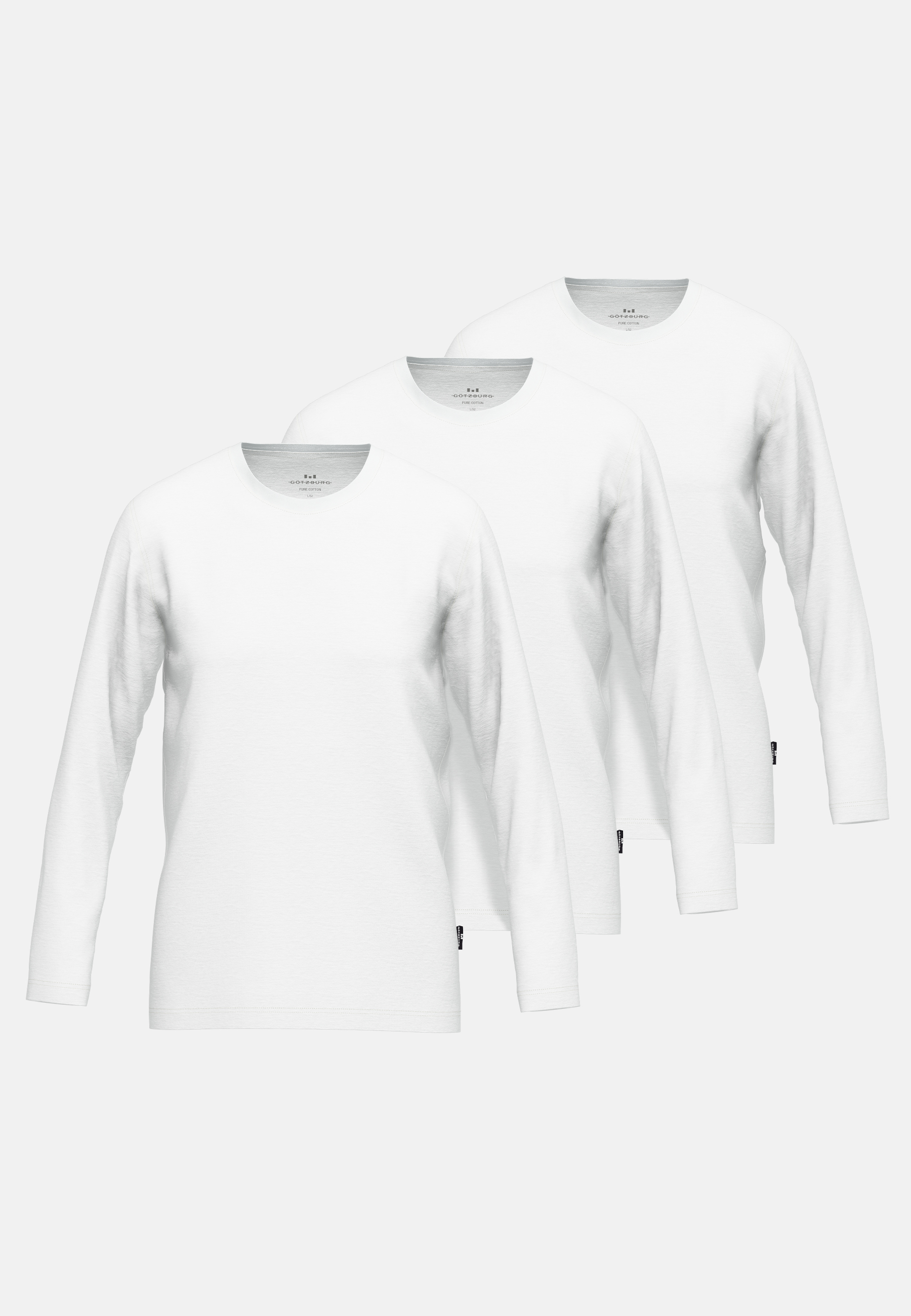 GÖTZBURG Herren Longsleeve weiß uni 3er Pack