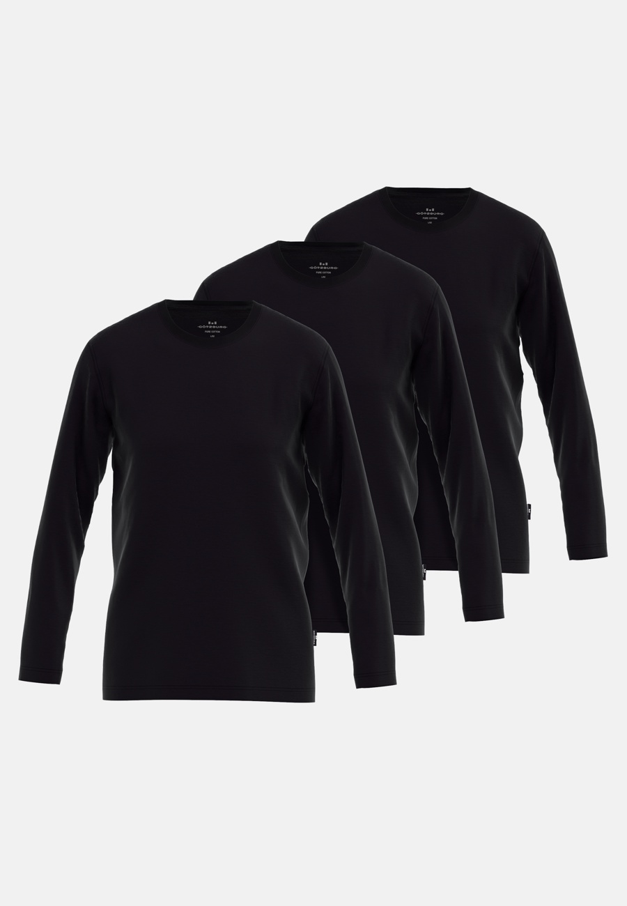 GÖTZBURG Herren Longsleeve schwarz uni 3er Pack