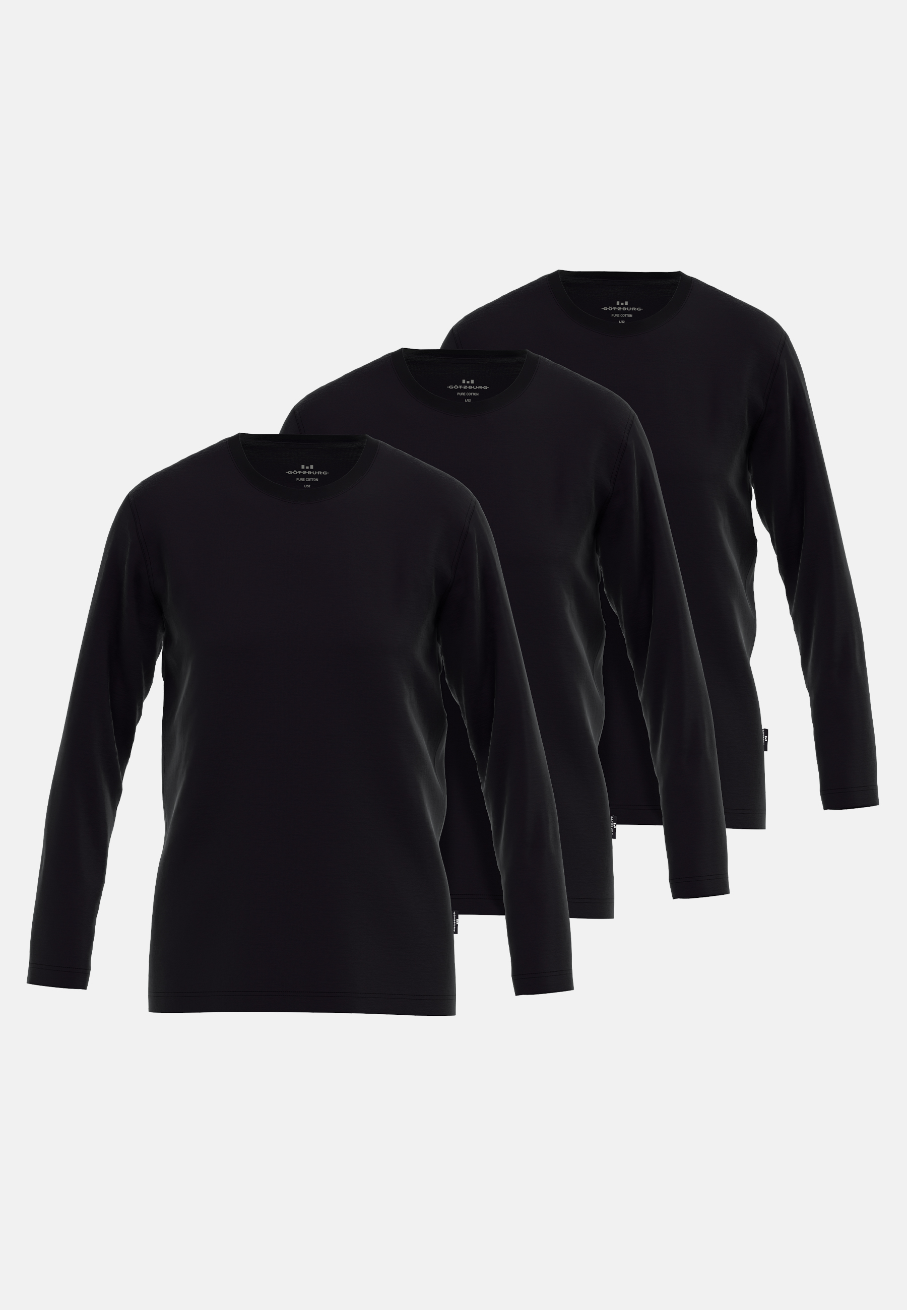 GÖTZBURG Herren Longsleeve schwarz uni 3er Pack