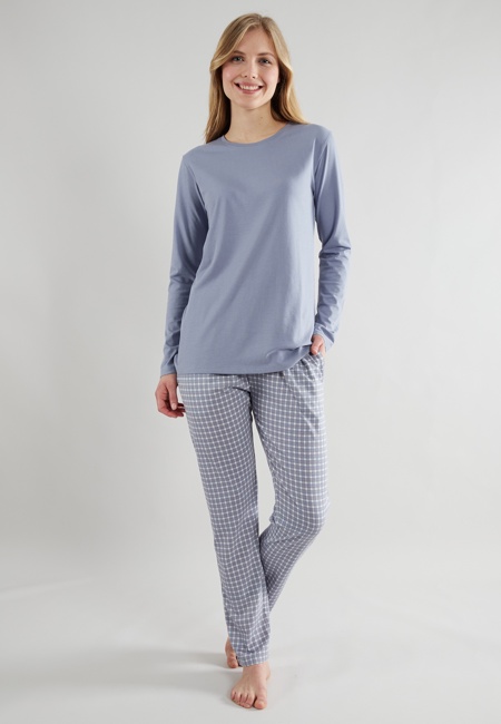 GÖTZBURG Damen Pyjama blau kariert