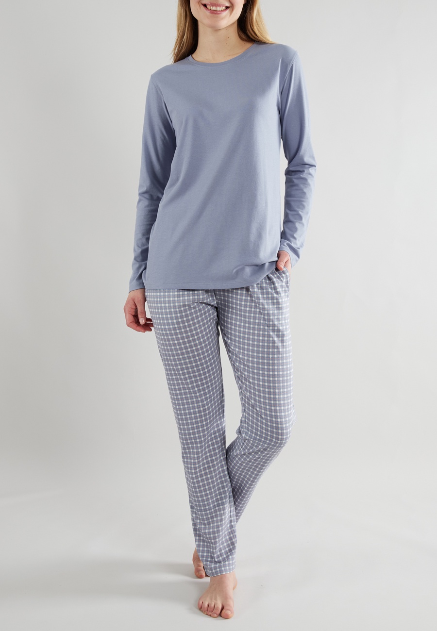 GÖTZBURG Damen Pyjama blau kariert