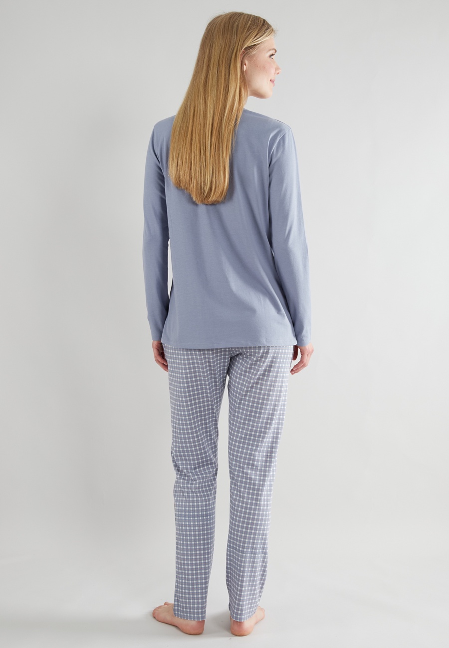 GÖTZBURG Damen Pyjama blau kariert