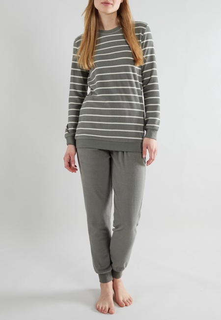 GÖTZBURG Damen Pyjama grün quergestreift