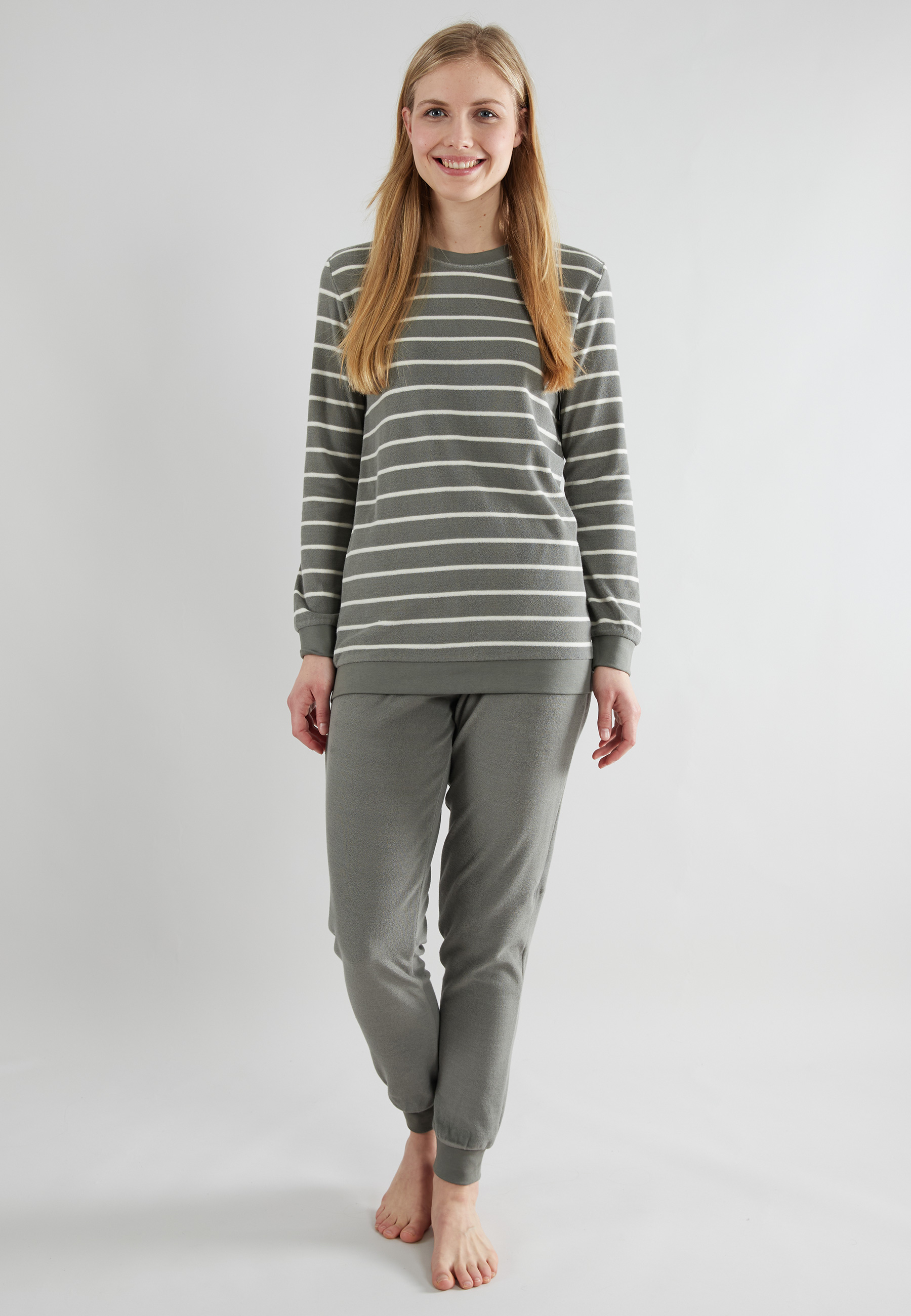 GÖTZBURG Damen Pyjama grün quergestreift