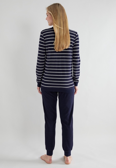 GÖTZBURG Damen Pyjama blau quergestreift