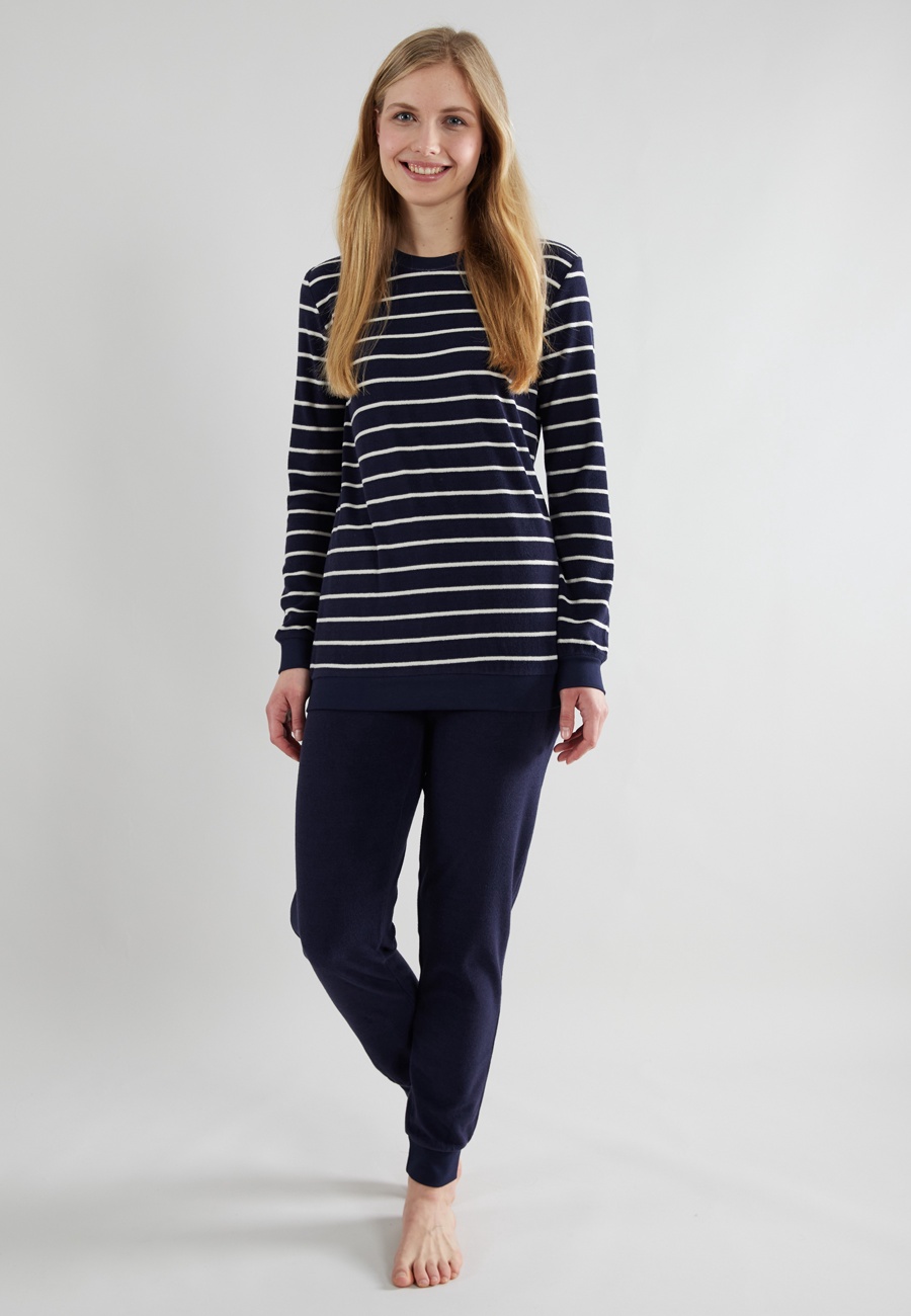 GÖTZBURG Damen Pyjama blau quergestreift