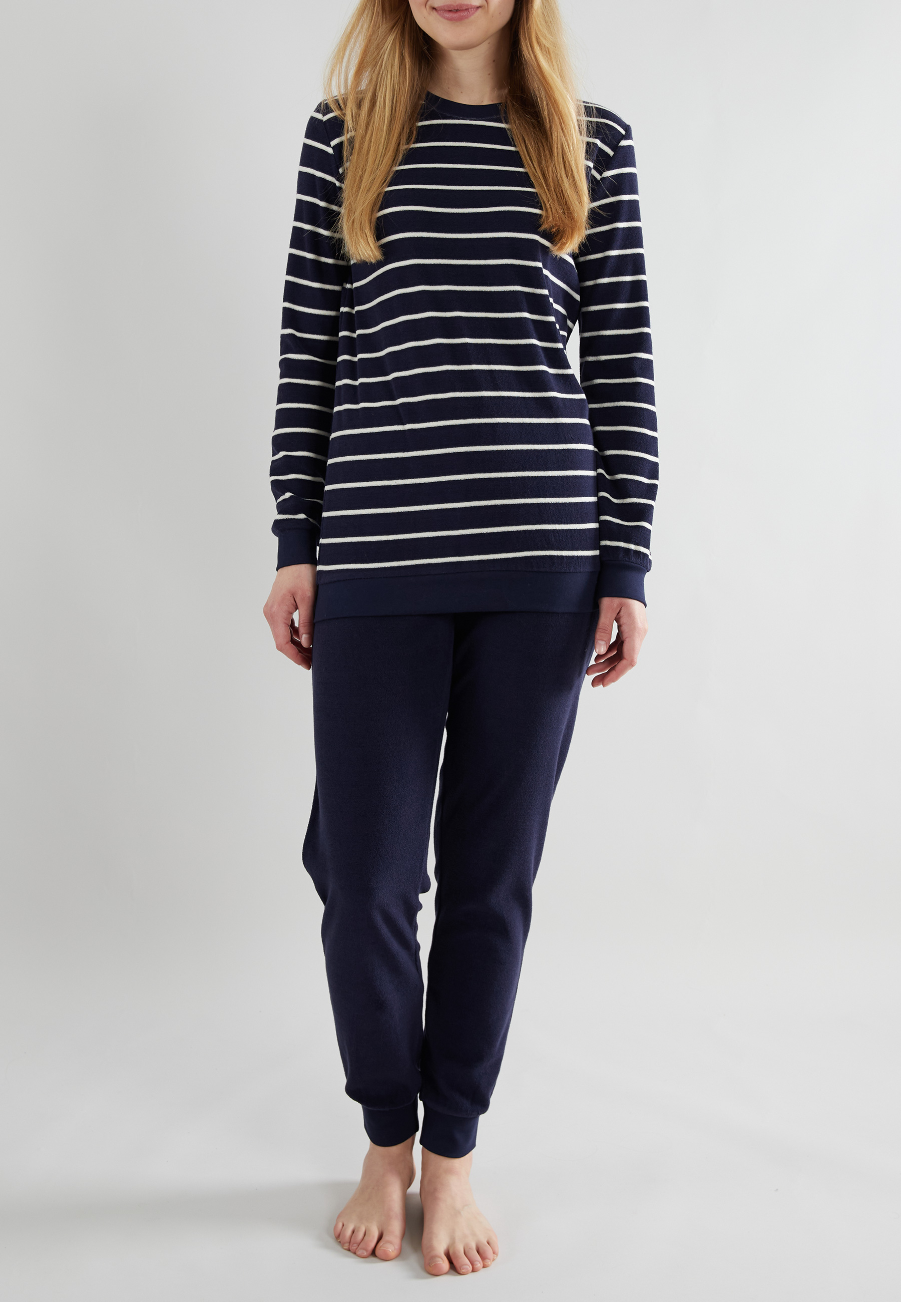 GÖTZBURG Damen Pyjama blau quergestreift