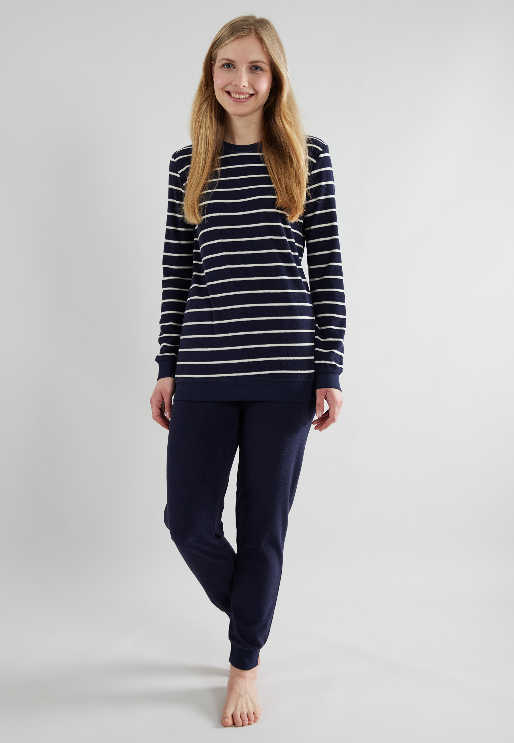 GÖTZBURG Damen Pyjama blau quergestreift