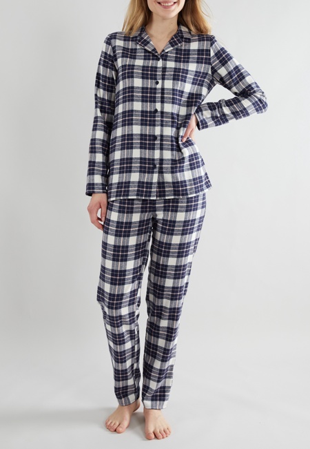 GÖTZBURG Damen Pyjama blau kariert