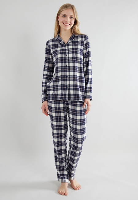 GÖTZBURG Damen Pyjama blau kariert