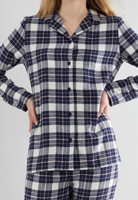 GÖTZBURG Damen Pyjama blau kariert