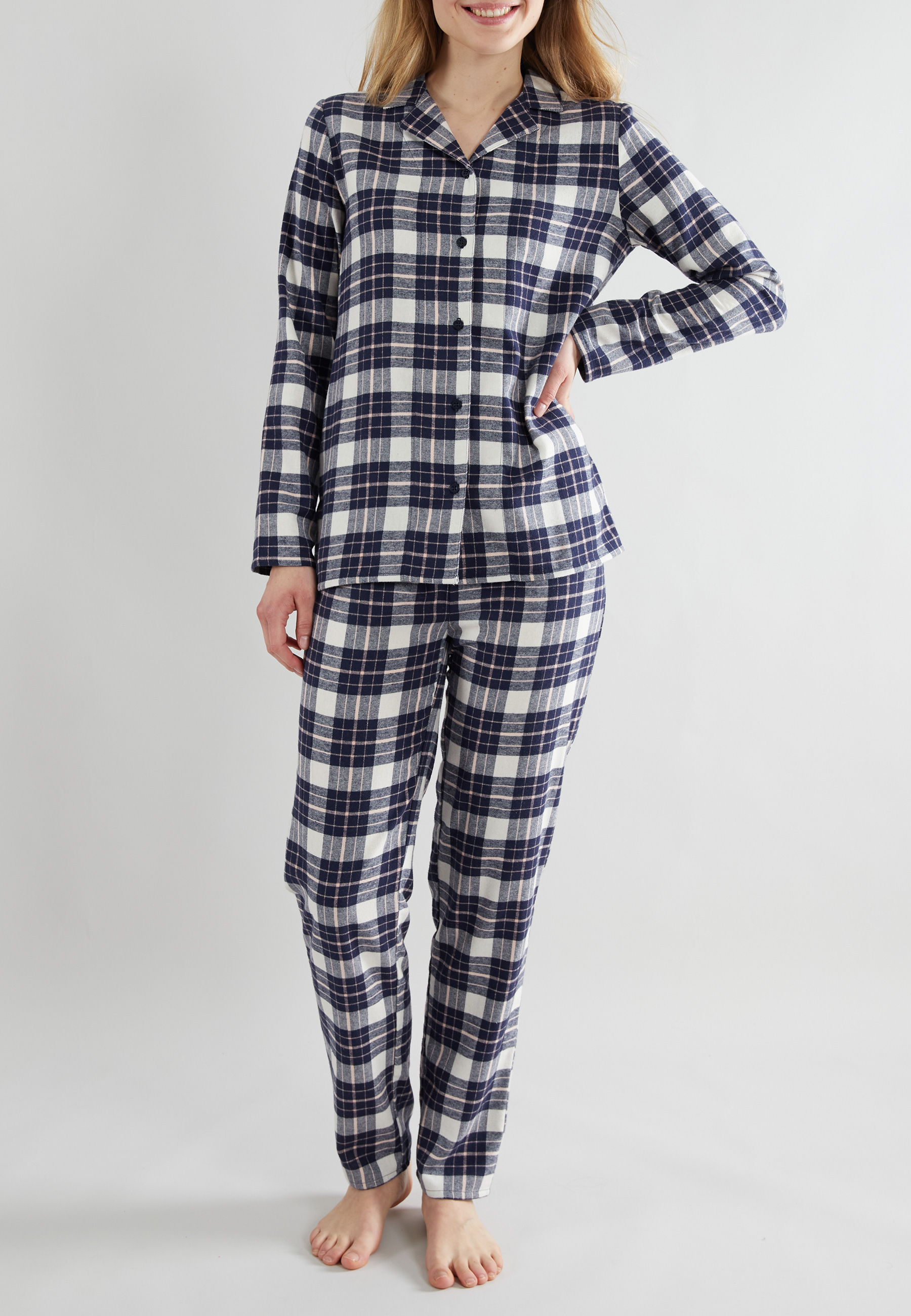 GÖTZBURG Damen Pyjama blau kariert