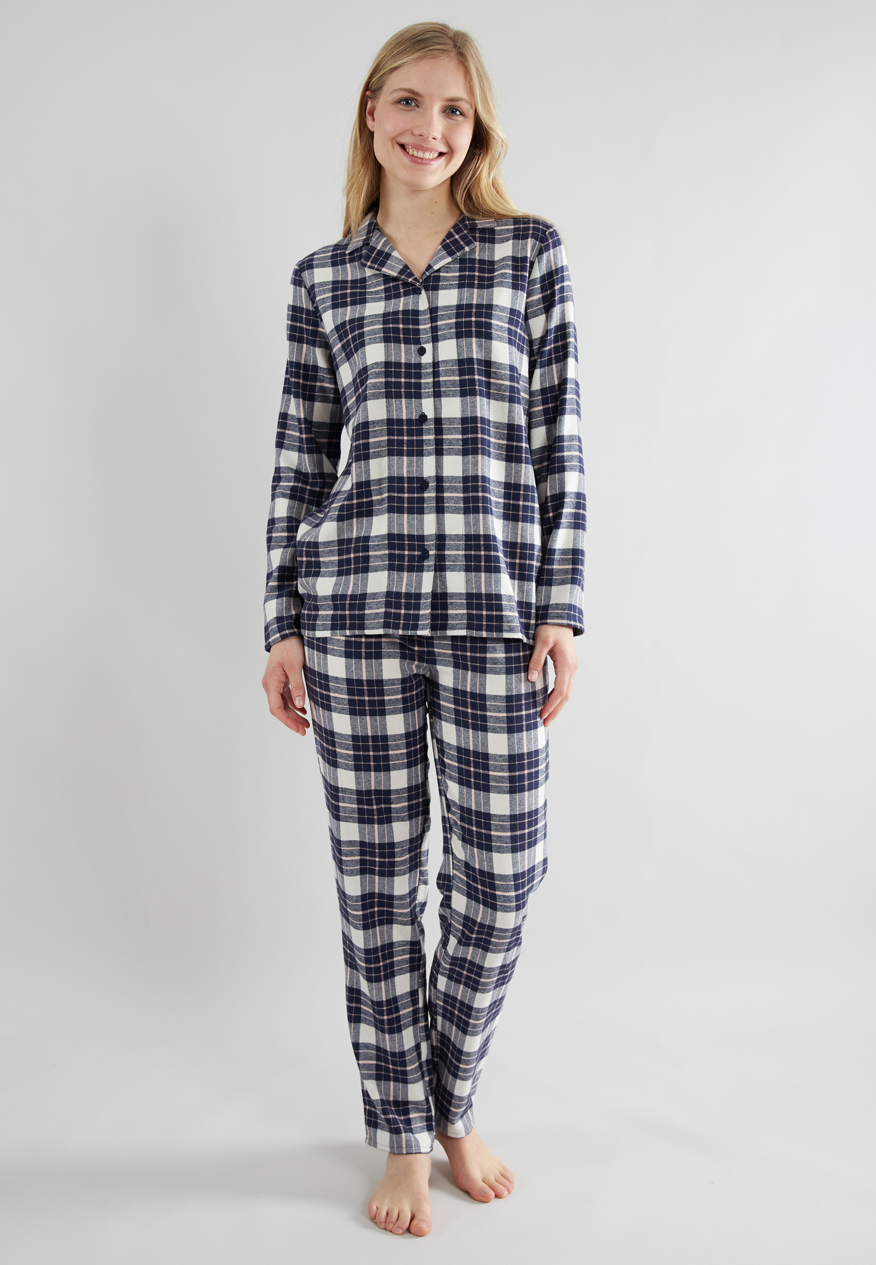 GÖTZBURG Damen Pyjama blau kariert