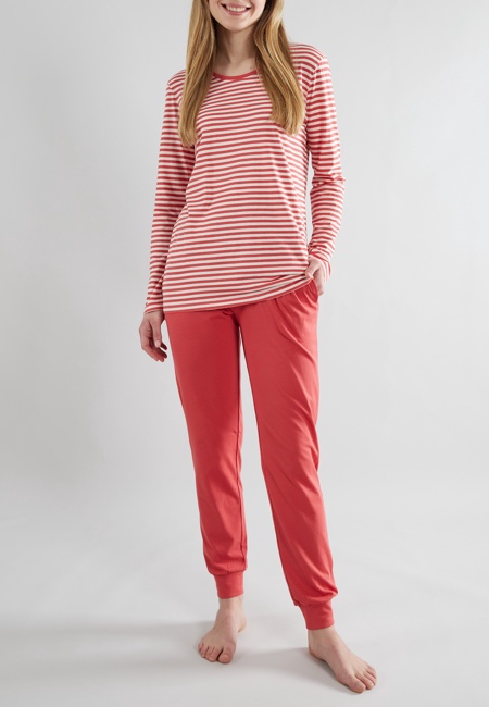 GÖTZBURG Damen Pyjama rot quergestreift