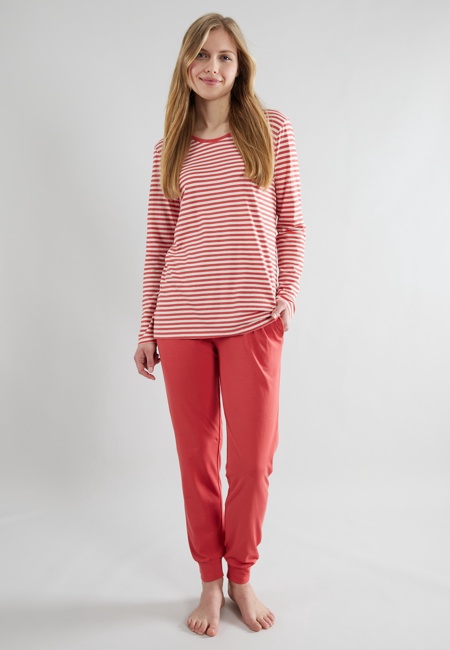 GÖTZBURG Damen Pyjama rot quergestreift