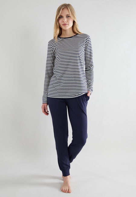 GÖTZBURG Damen Pyjama blau quergestreift