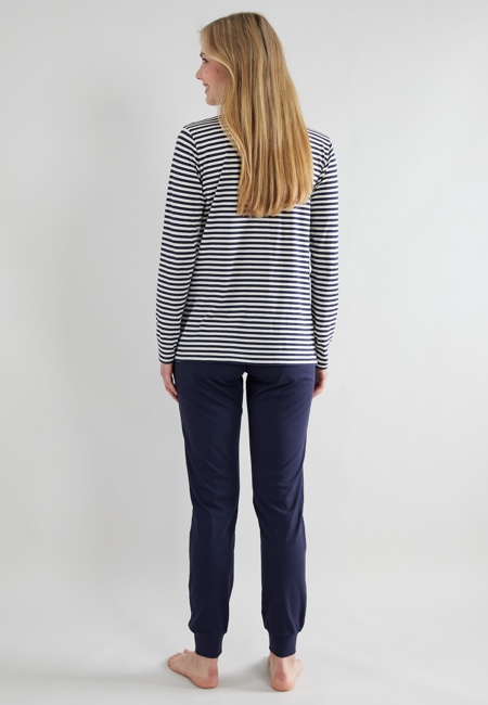 GÖTZBURG Damen Pyjama blau quergestreift